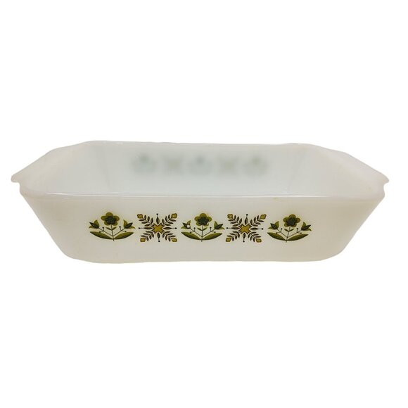 Vintage 60-70's Fire King Anchor Hocking Meadow Green Pattern Loafpan - Picture 1 of 5